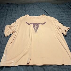 SHEIN Peach Tee with Purple Bull Design
